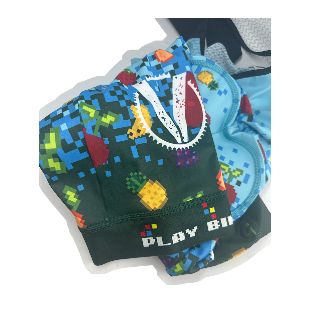 (NEW) Mens' Eliel Arcade 8-bit Fruit Collection Bibs - Small SHORTY