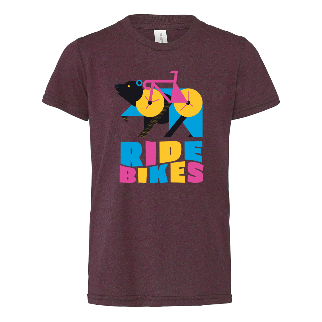 Bikebear Tee - Heather Maroon - Youth