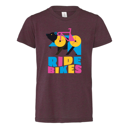 Bikebear Tee - Heather Maroon - Youth