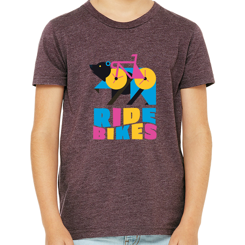 Bikebear Tee - Heather Maroon - Youth